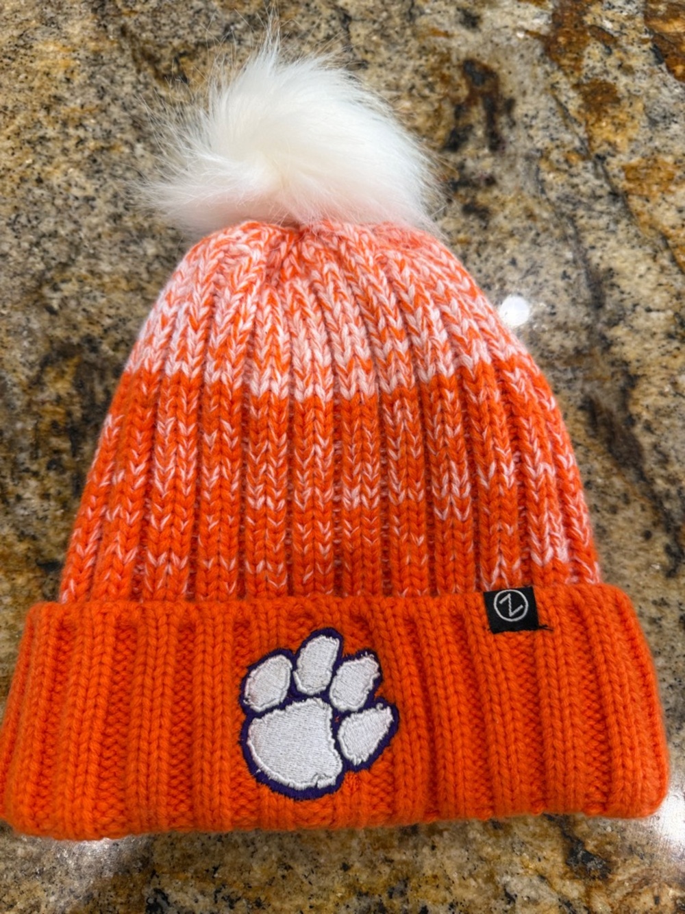 Clemson Orange Knit Pom Beanie with Paw Patch unisex